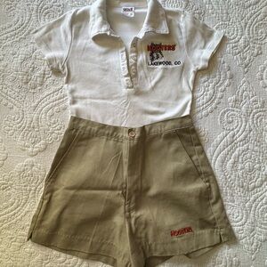 Hooters Women's Tan Shorts and White Shirt Set